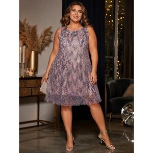 NWT Torrid Sequin Mesh Shift Dress Cocktail Homecoming Party Wedding Purple Sz12